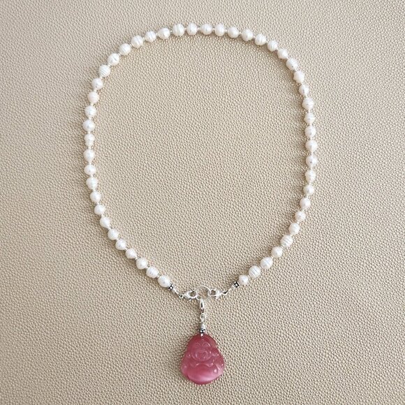 MINI BAROQUE PEARL NECKLACE W/ HAPPY BUDDHA--18" - Picture 2 of 2